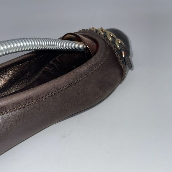 Tory Burch Women's Black Cap Toe Brown Leather Ballet‎ Flats Shoes US Size 7.5 - Picture 6 of 16